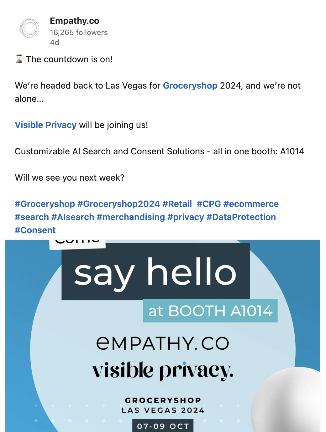 The countdown is on! We’re headed back to Las Vegas for Groceryshop 2024, and we’re not alone… Visible Privacy will be joining us!